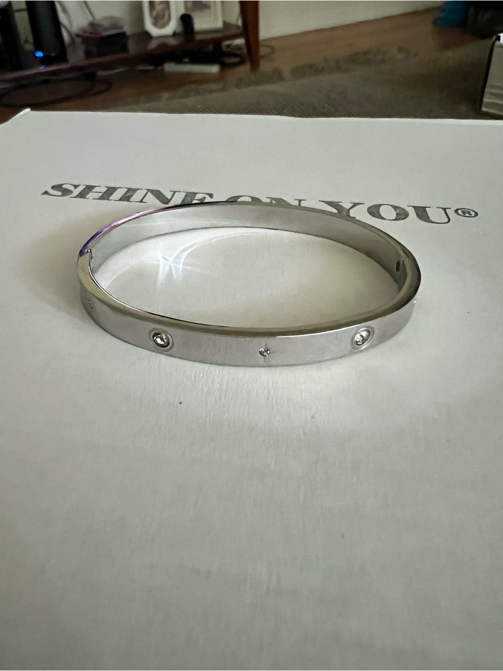 Polished Silver Crystal Accent Bangle Bracelet